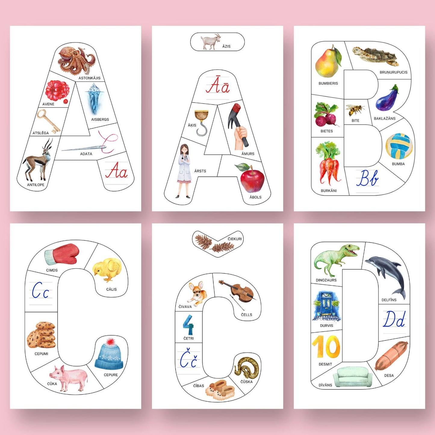 Alfabēta burtu puzle viss latviešu alfabēts