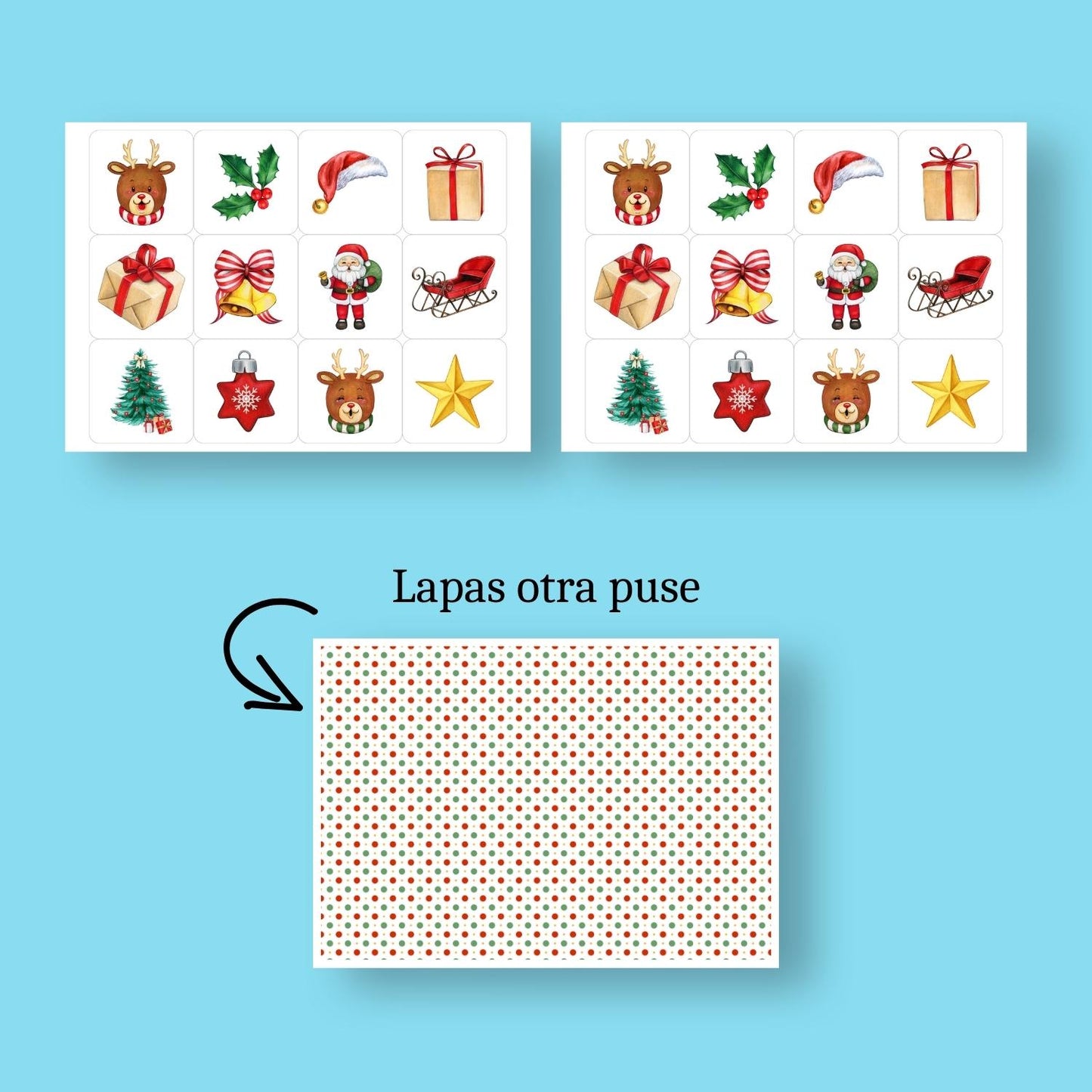 Atmiņas spēle Ziemassvētki raksts lapas otrā pusē