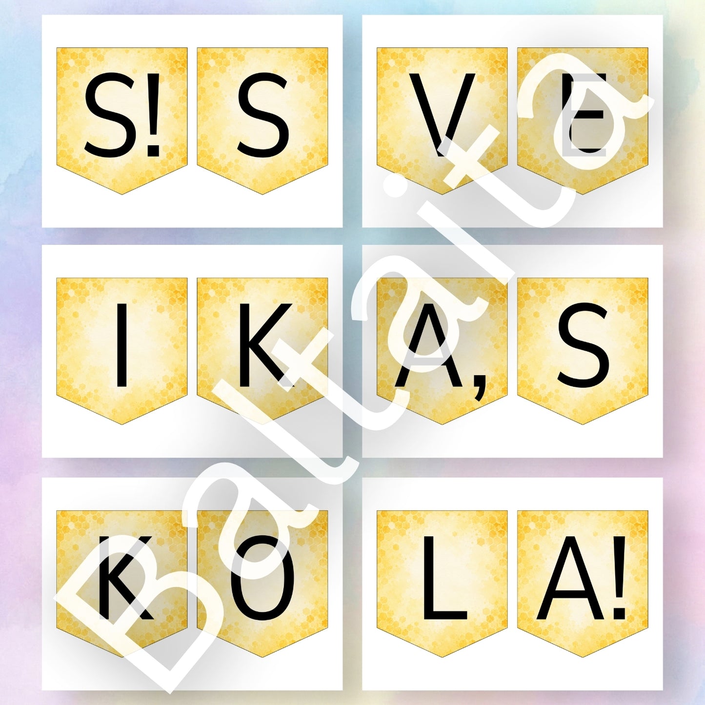 Bērnudārza absolventu komplekts - bitītes sveika skola plakāti virtene uzraksts baltaita