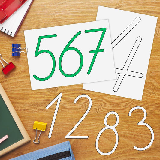 Ciparu kontūras krāsaini cipari telpas dekorēšanai baltaita