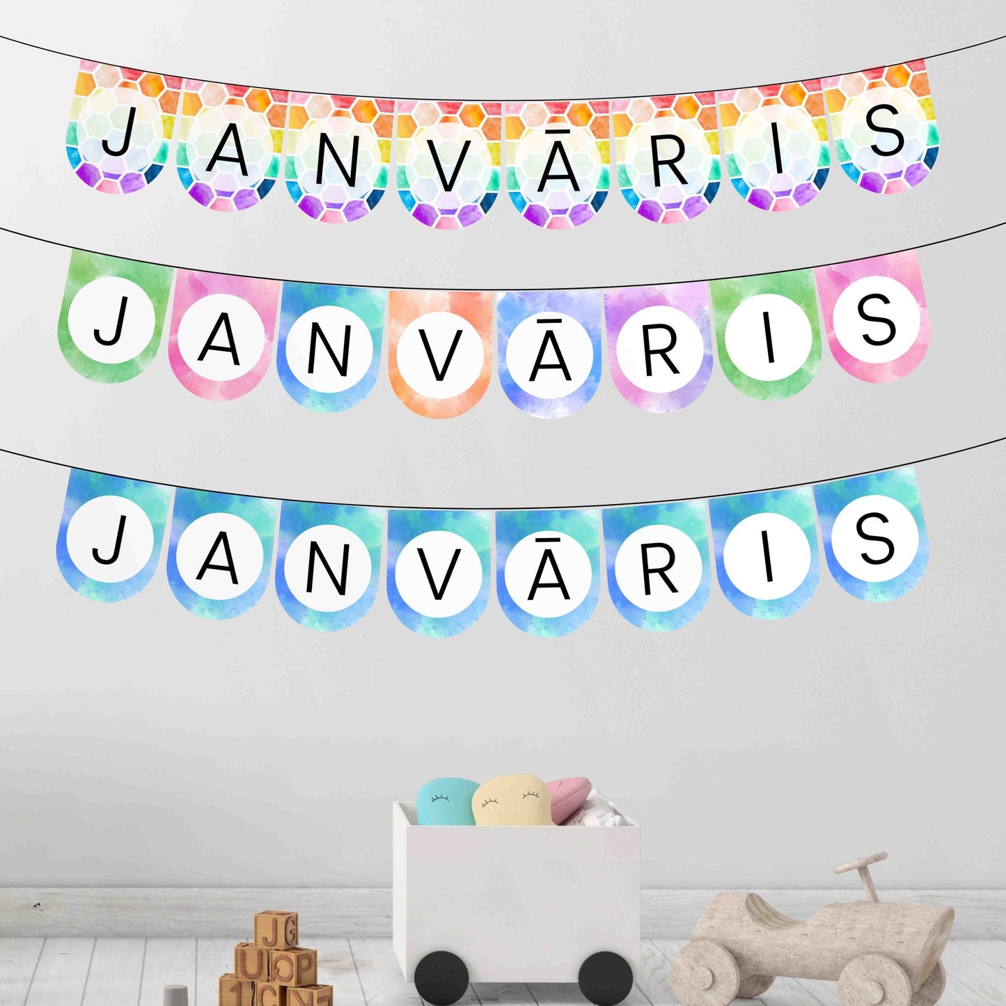 Karodziņi janvāris 3 dažādi dizaini krāsaini karodziņi