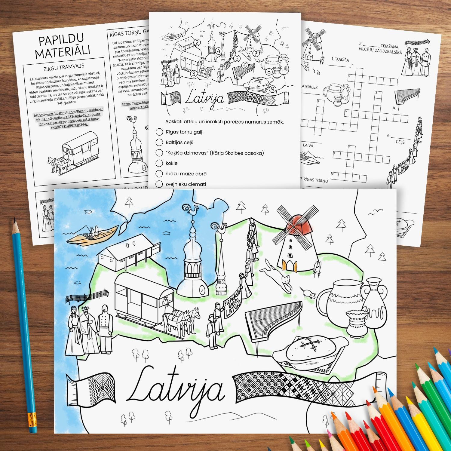 Latvijas kultūras un vēstures elementi Baltaita darba lapas, plakāts, vietnes uzziņai