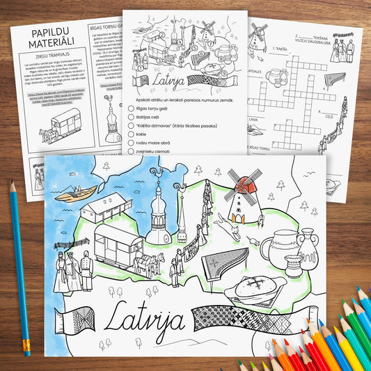 Latvijas kultūras un vēstures elementi Baltaita darba lapas, plakāts, vietnes uzziņai