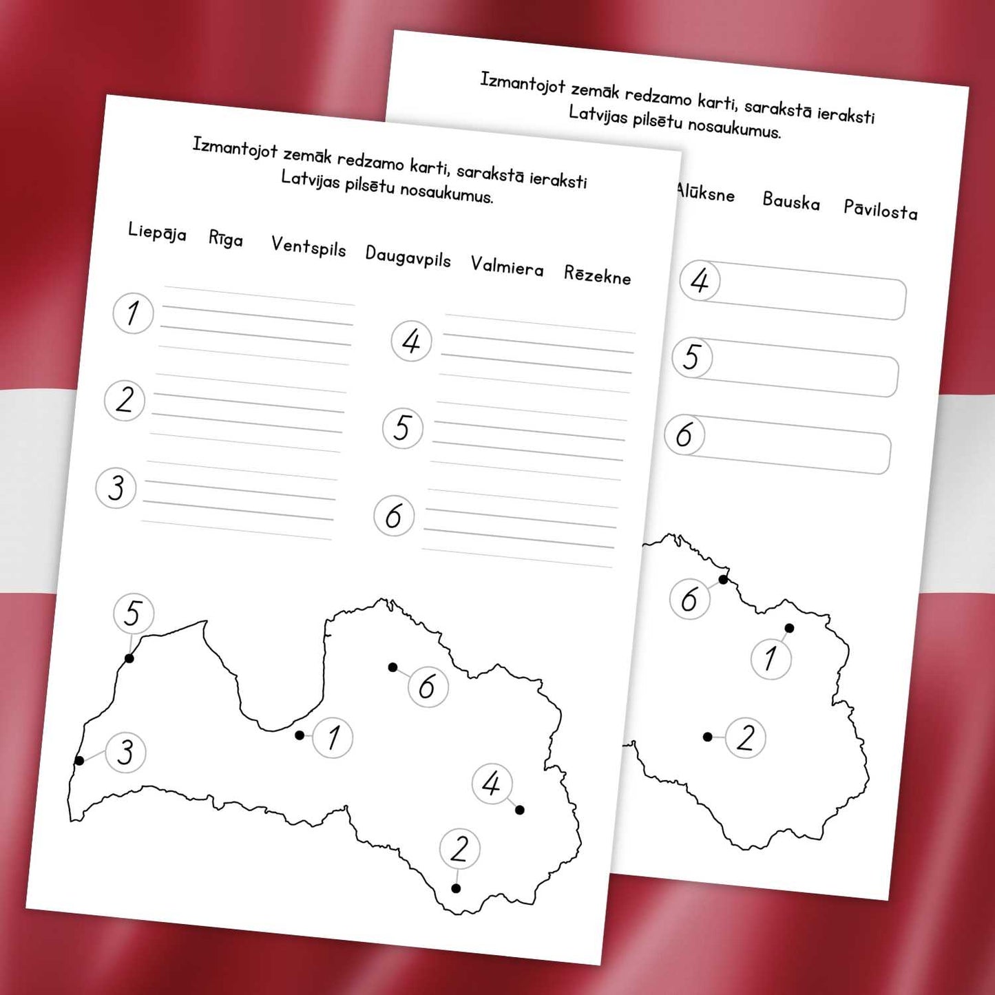 Latvijas pilsētas darba lapas pilsētas Latvijas kartē baltaita