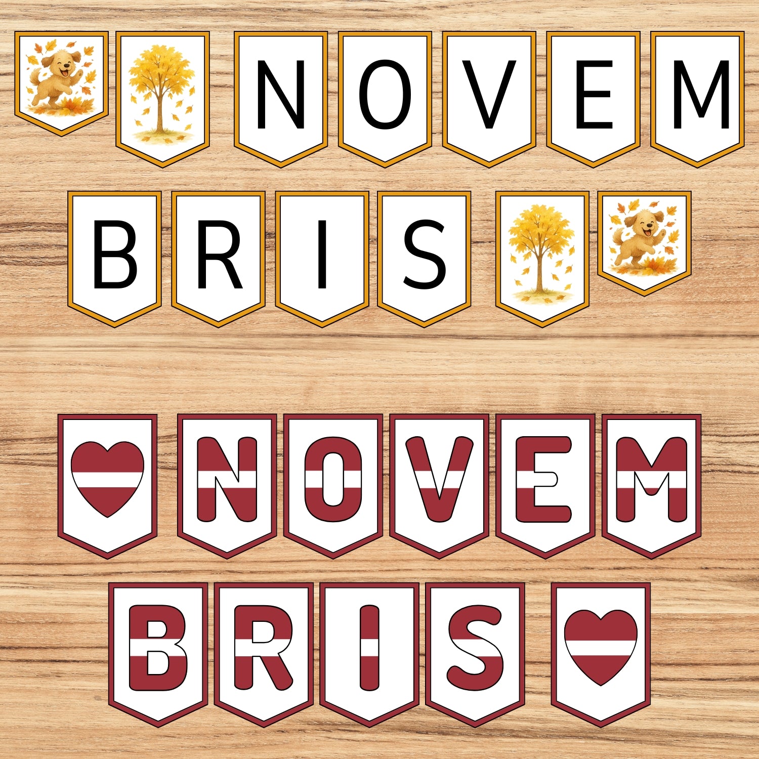 Novembris karodziņi Latvijas karoga krāsās novembra dekors novembra karogi telpai Baltaita