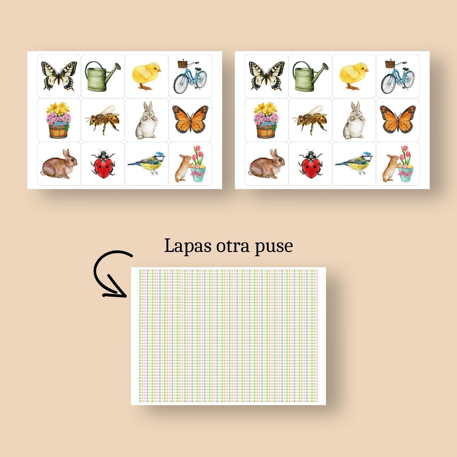 Pavasaris atmiņas spēle papīra kartītes spēle bērniem