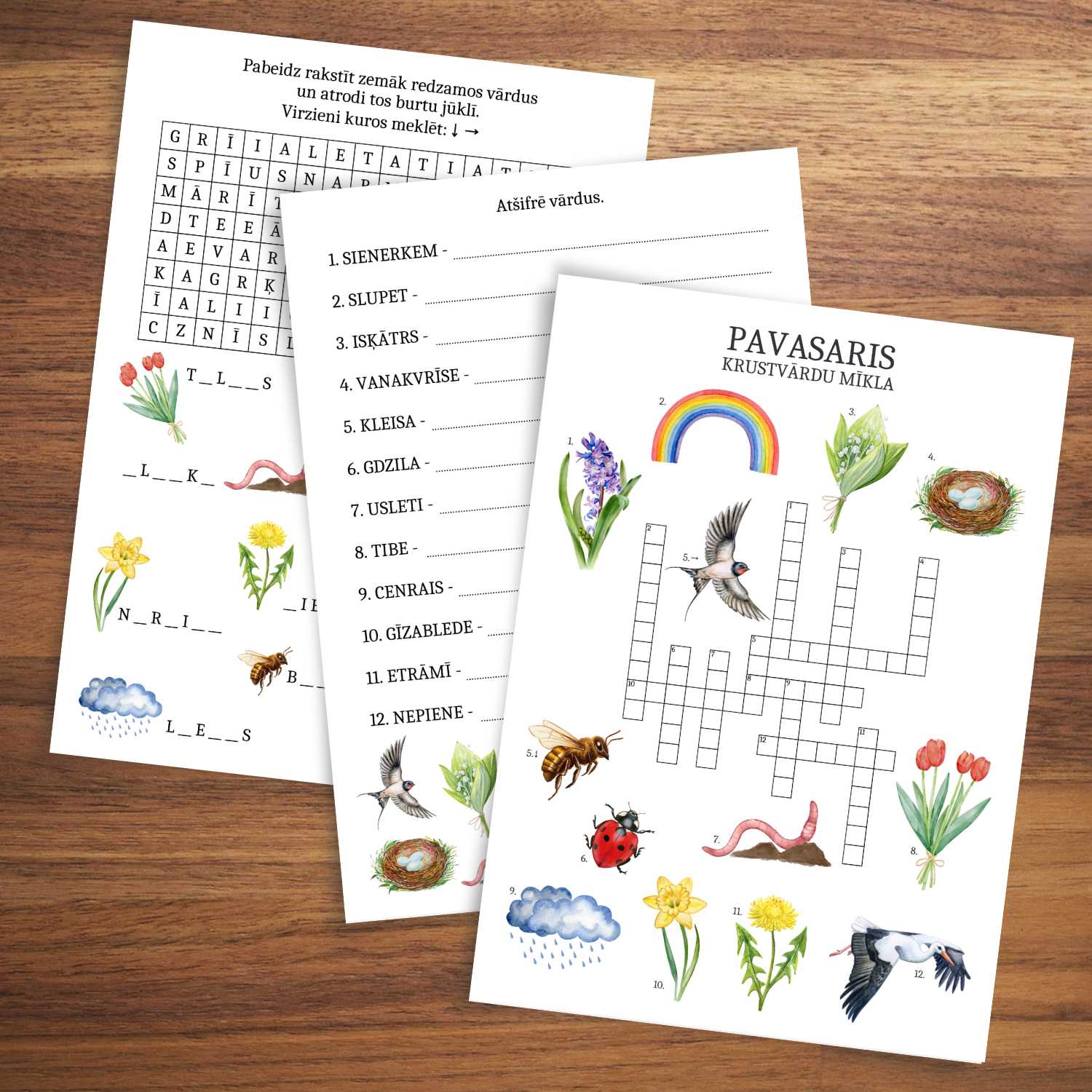 Pavasaris vārdu spēles krustvārdu mīkla par pavasari burtu jūklis pavasaris vārdu uzdevumi baltaita