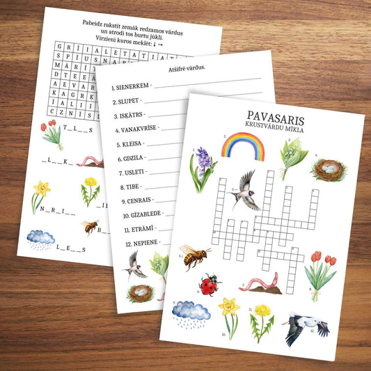 Pavasaris vārdu spēles krustvārdu mīkla par pavasari burtu jūklis pavasaris vārdu uzdevumi baltaita