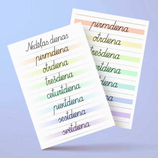 Plakāti nedēļas dienas krāsains plakāts rakstītie burti baltaita