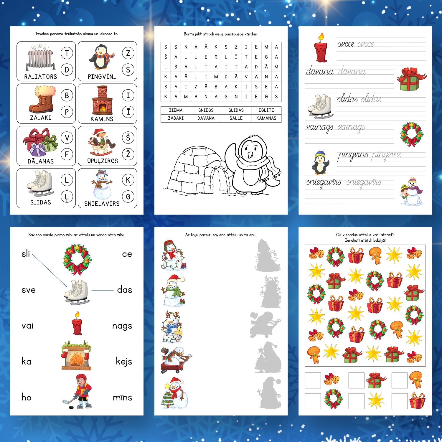 Rakstīšanas skaitīšanas un krāsošanas uzdevumi ziemas uzdevumi