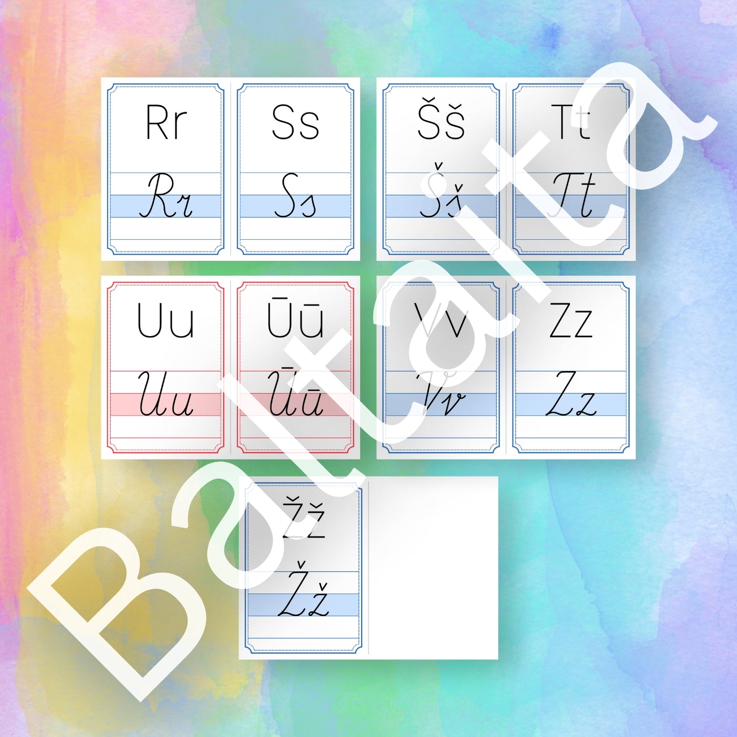 Rakstīto alfabēta burtu plakāti telpas dekors plakāti alfabēts grupas dekors