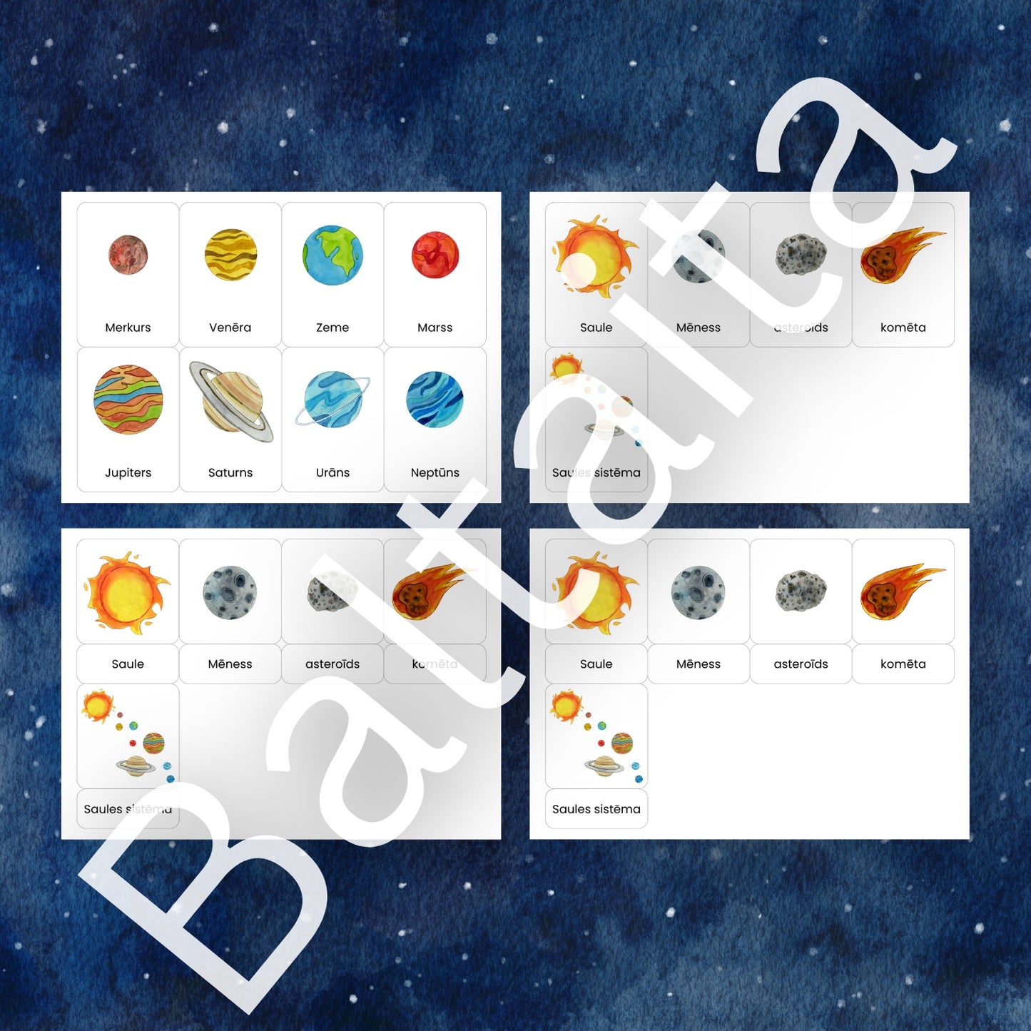 Saules sistēma - plakāts un kartītes labākie mācību materiāli Baltaita kosmoss planētas