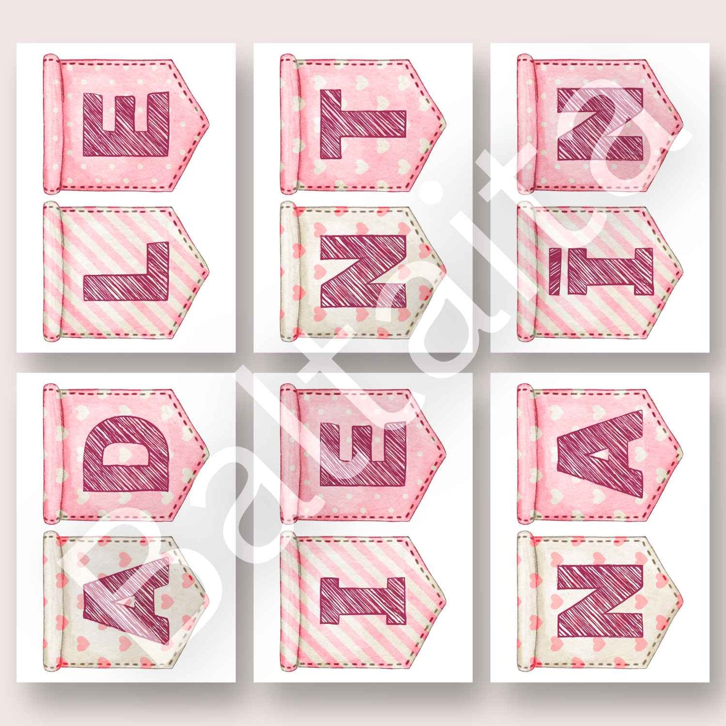 Valentīndienas karodziņi rozā krāsā baltaita