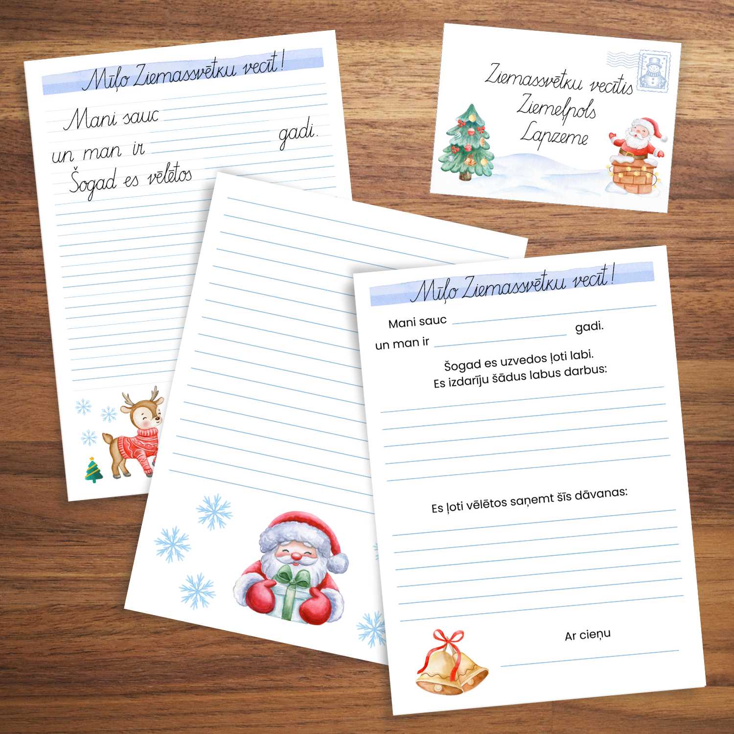 Vēstule Ziemassvētku vecītim dažādi šabloni aploksne baltaita
