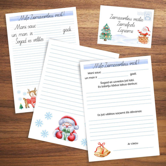 Vēstule Ziemassvētku vecītim dažādi šabloni aploksne baltaita