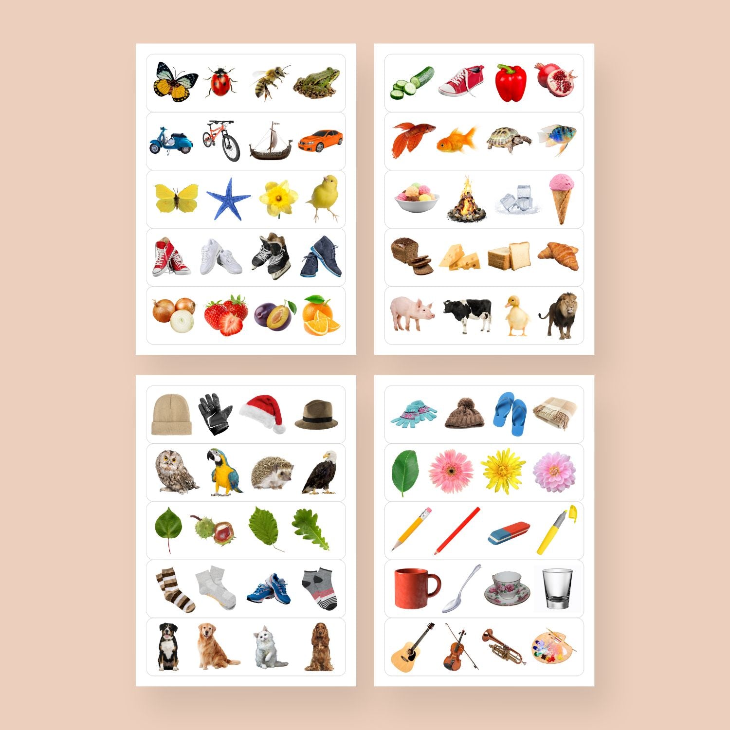 atrodi lieko četras lapas ar krāsainām kartītēm uzdevumi