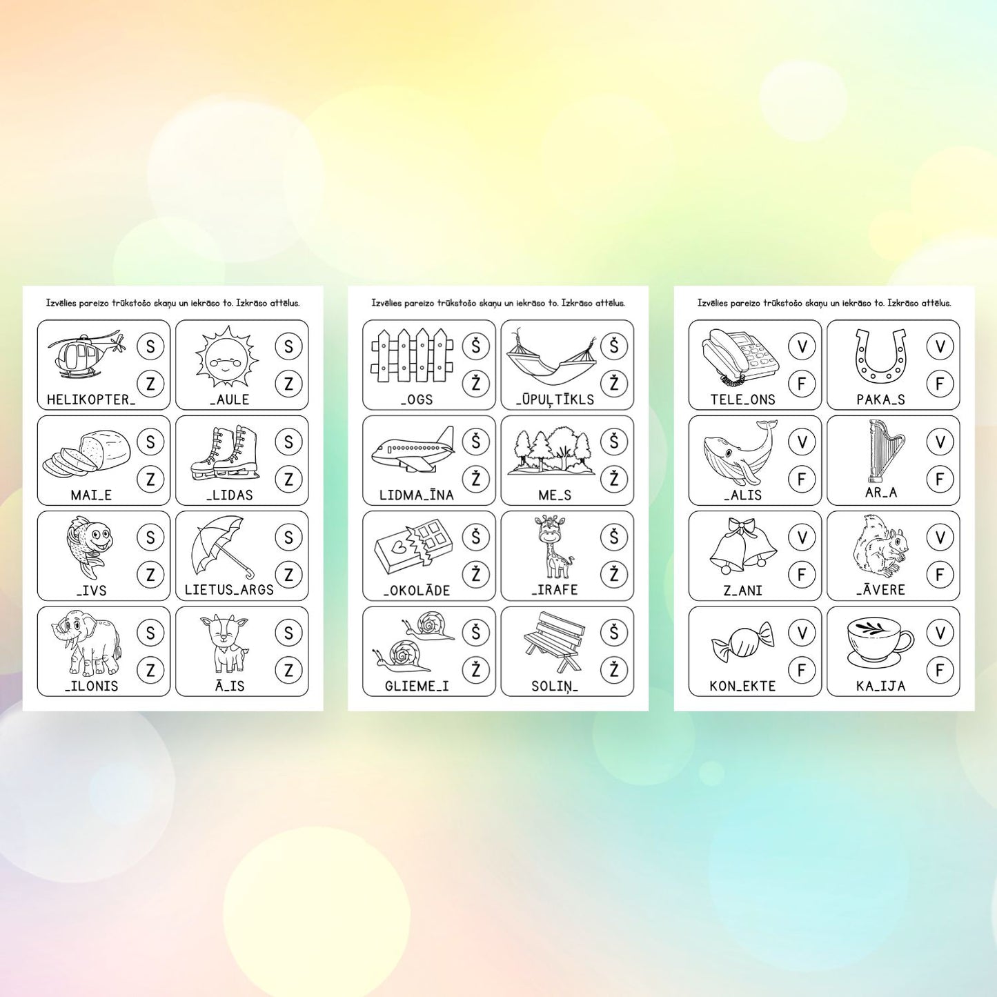 Balsīgo un nebalsīgo līdzskaņu diferencēšana - 9 darba lapas