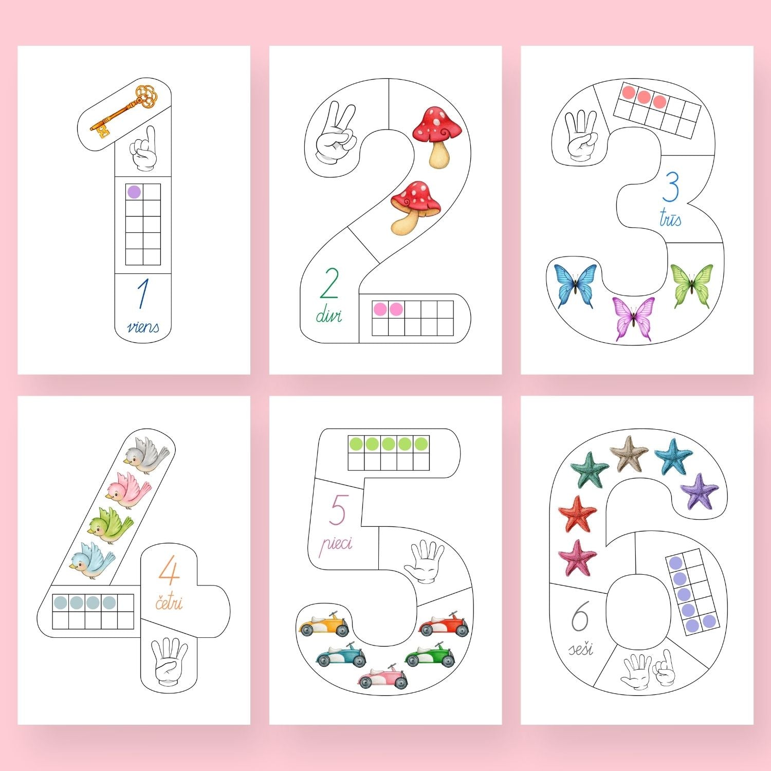 ciparu puzle bērniem 1 līdz 9 krāsaini attēli griešanas uzdevums