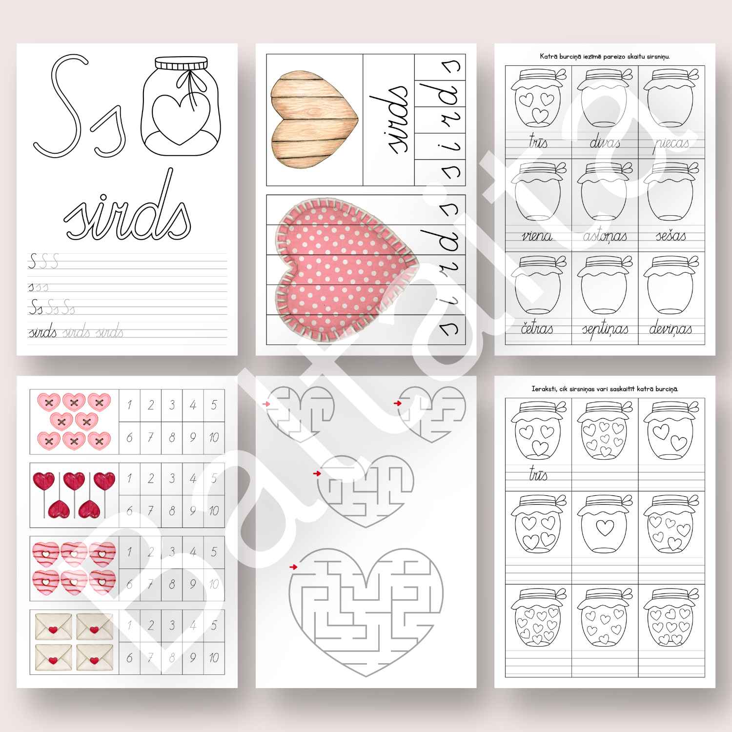 darba lapas par valentīndienu skaitīšanas un rakstīšanas uzdevumi