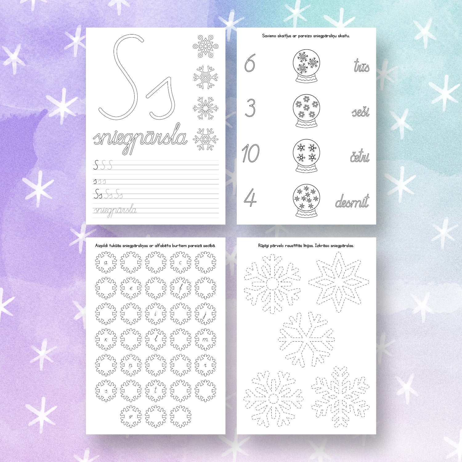 darba lapas ziemai sniegpārsliņas