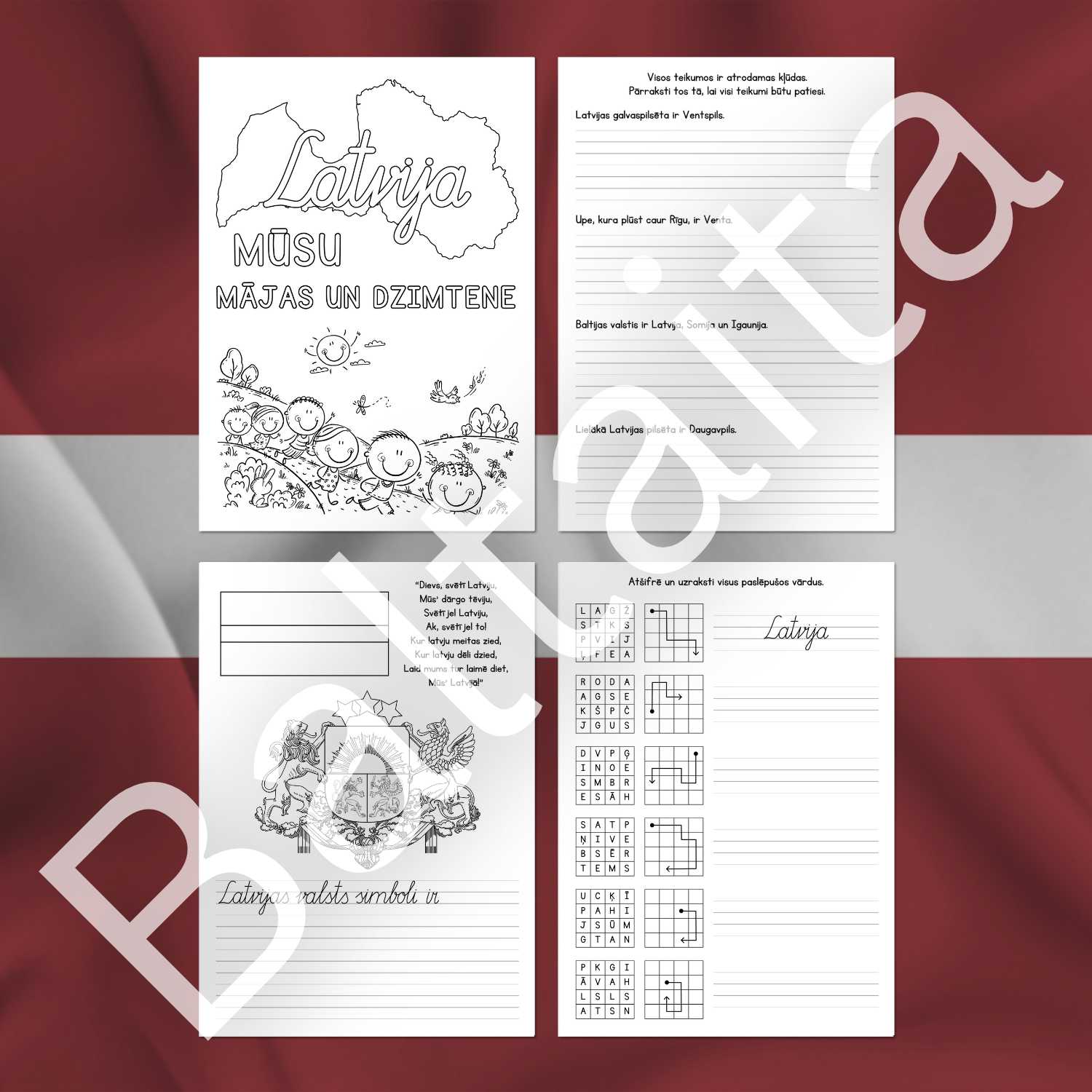 darba lapas Latvija dzimtene krāsojamas lapas baltaita