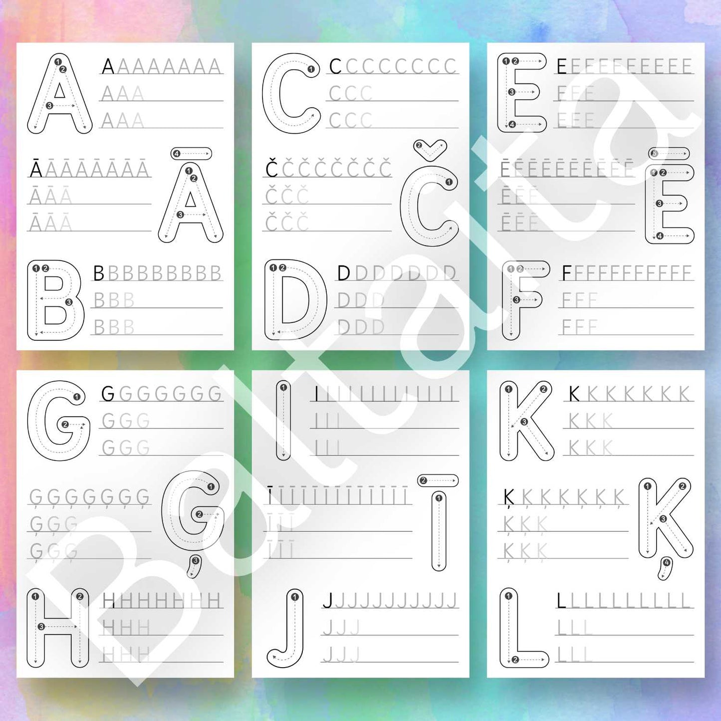 darba lapas drukāto burtu pārvilkšanai baltaita