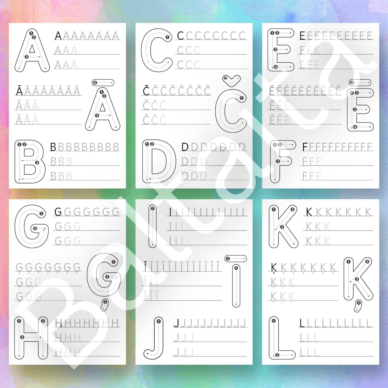 darba lapas drukāto burtu pārvilkšanai baltaita