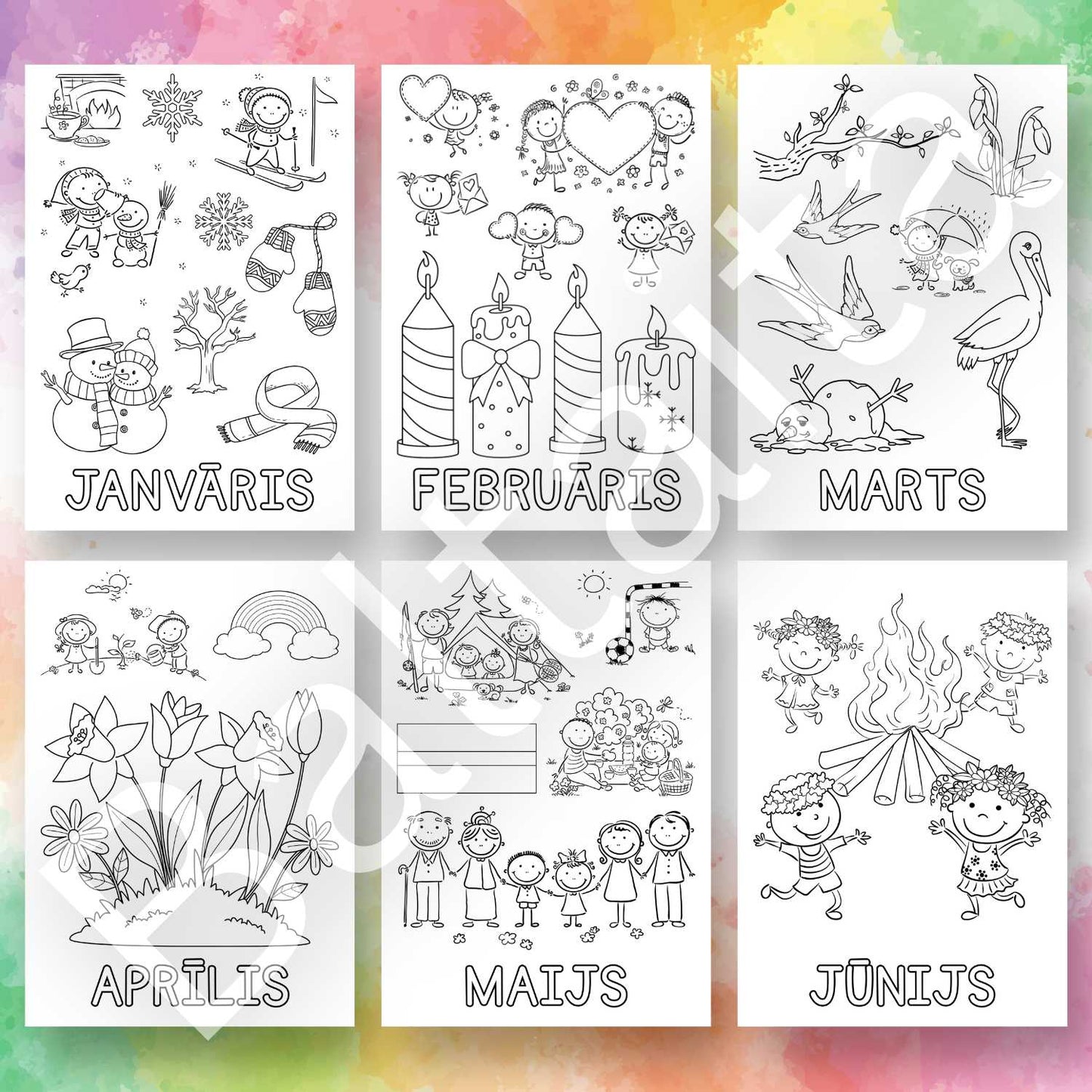darba lapas krāsošanai par gada mēnešiem baltaita