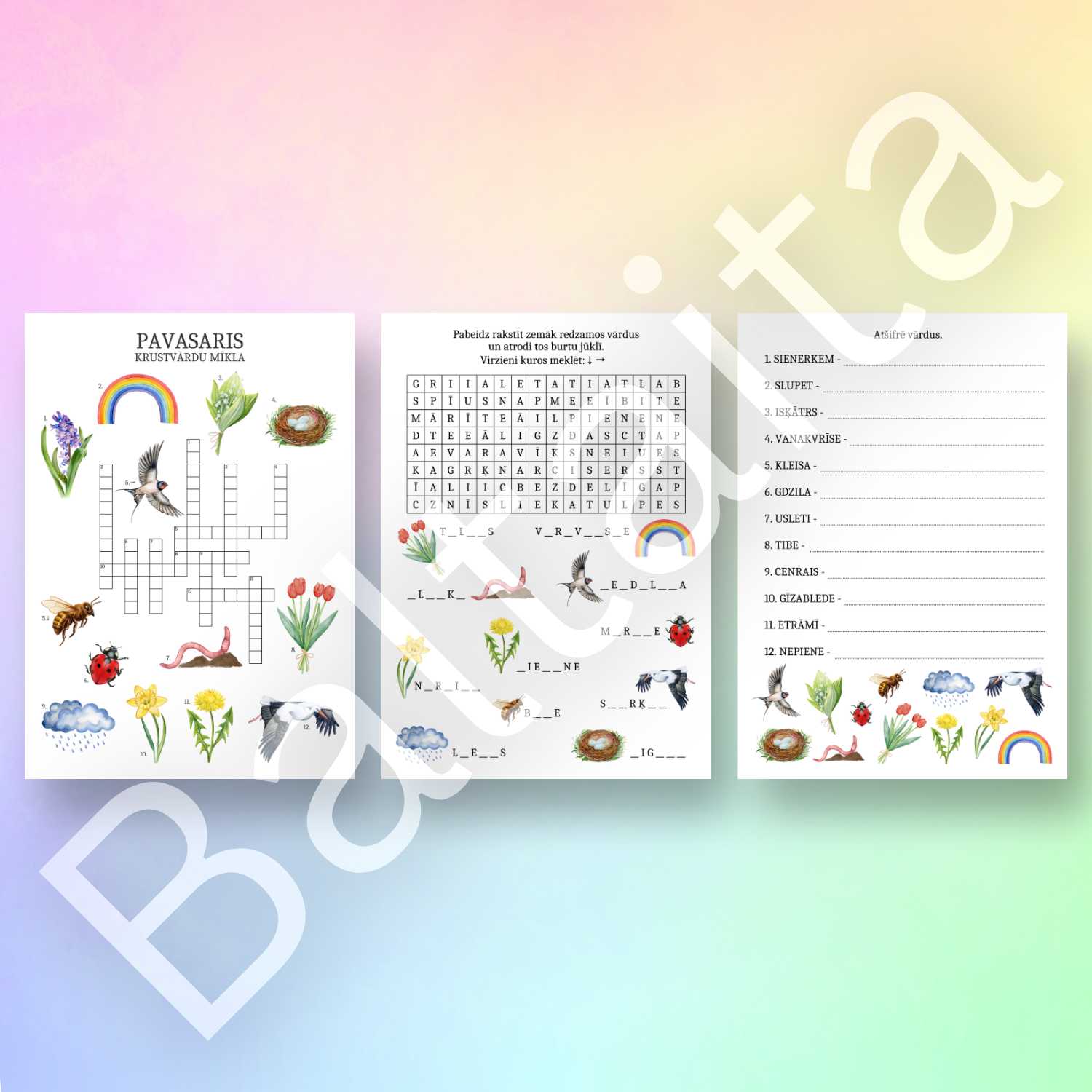 darba lapas par pavasari krustvārdu mīkla burtu jūklis pavasaris vārdu atšifrēšana pavasaris baltaita