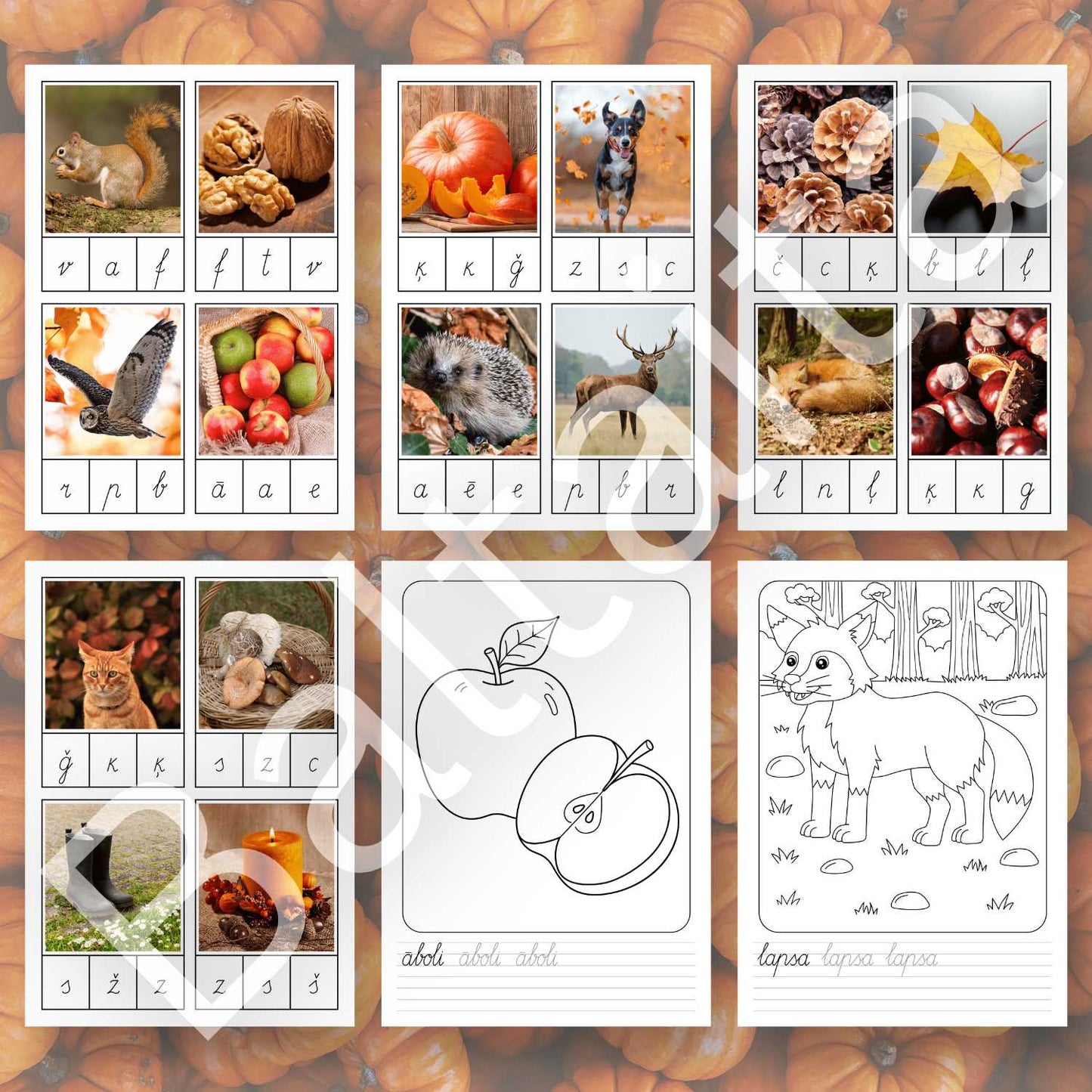 darba lapas rudens rakstāmi vārdi krāsojamas lapas kartītes ar pirmo burtu