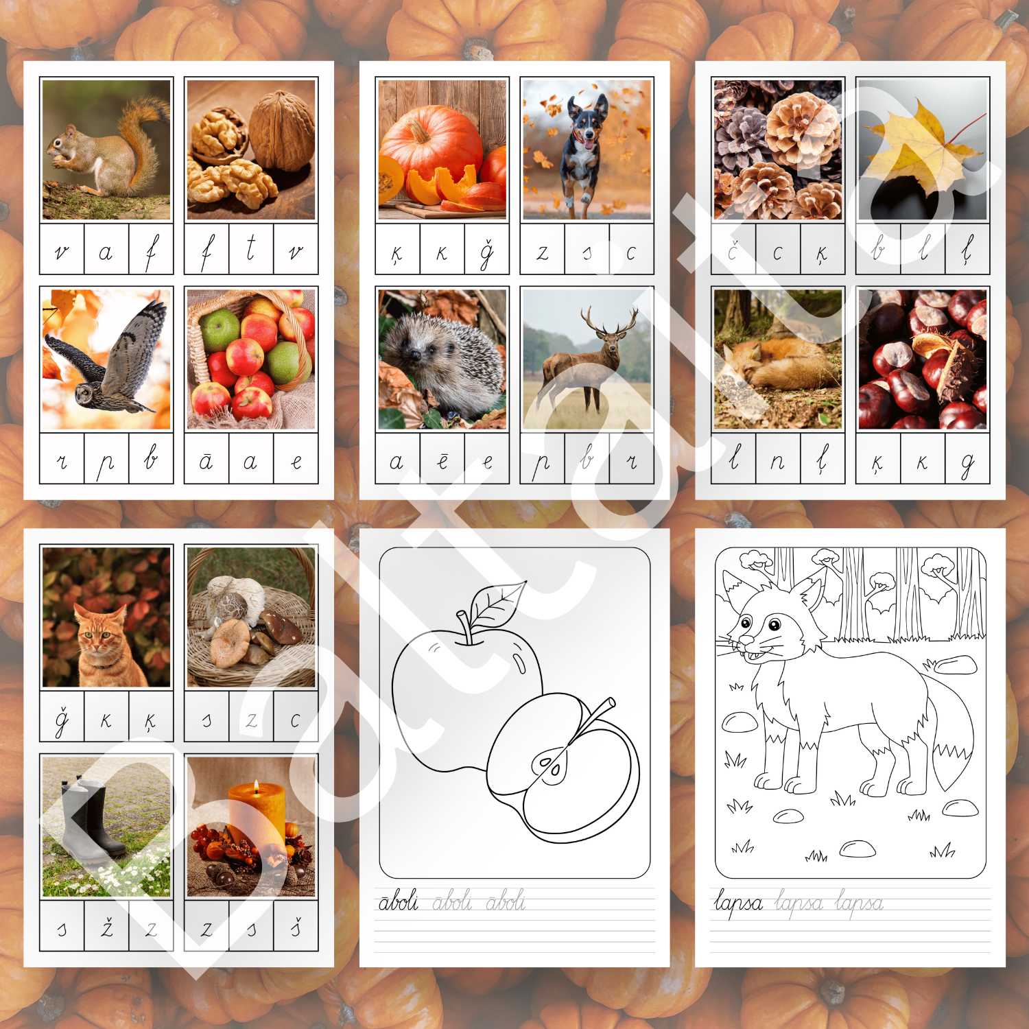 darba lapas rudens rakstāmi vārdi krāsojamas lapas kartītes ar pirmo burtu