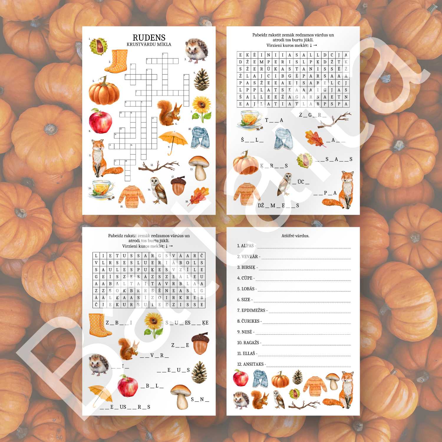 darba lapas rudens vārdu spēles burtu jūkli vārdu šifrēšana baltaita
