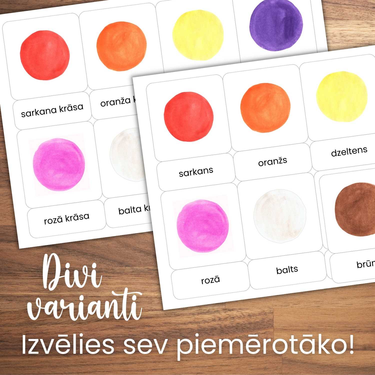 divi varianti krāsu kartītes par krāsām baltaita