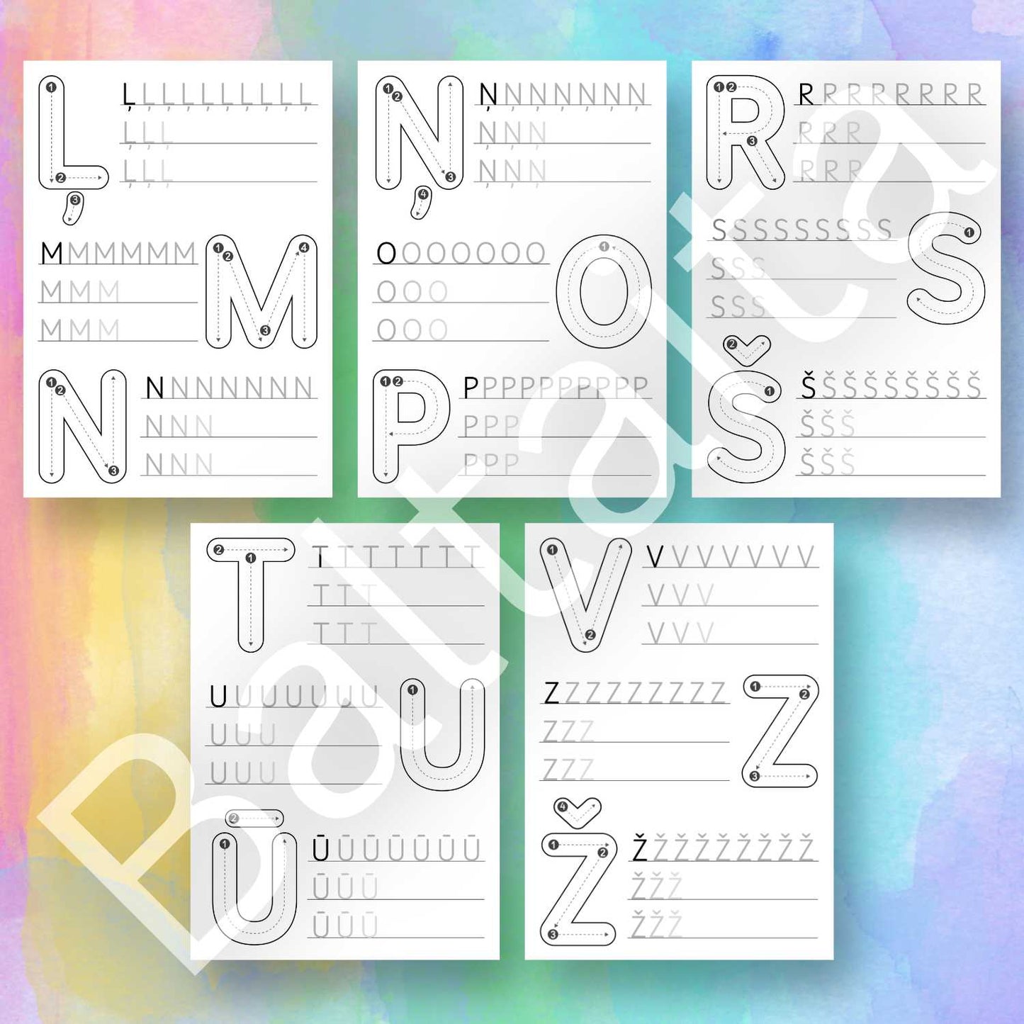 drukātie burti darba lapas rakstīšana pārvilkšana baltaita