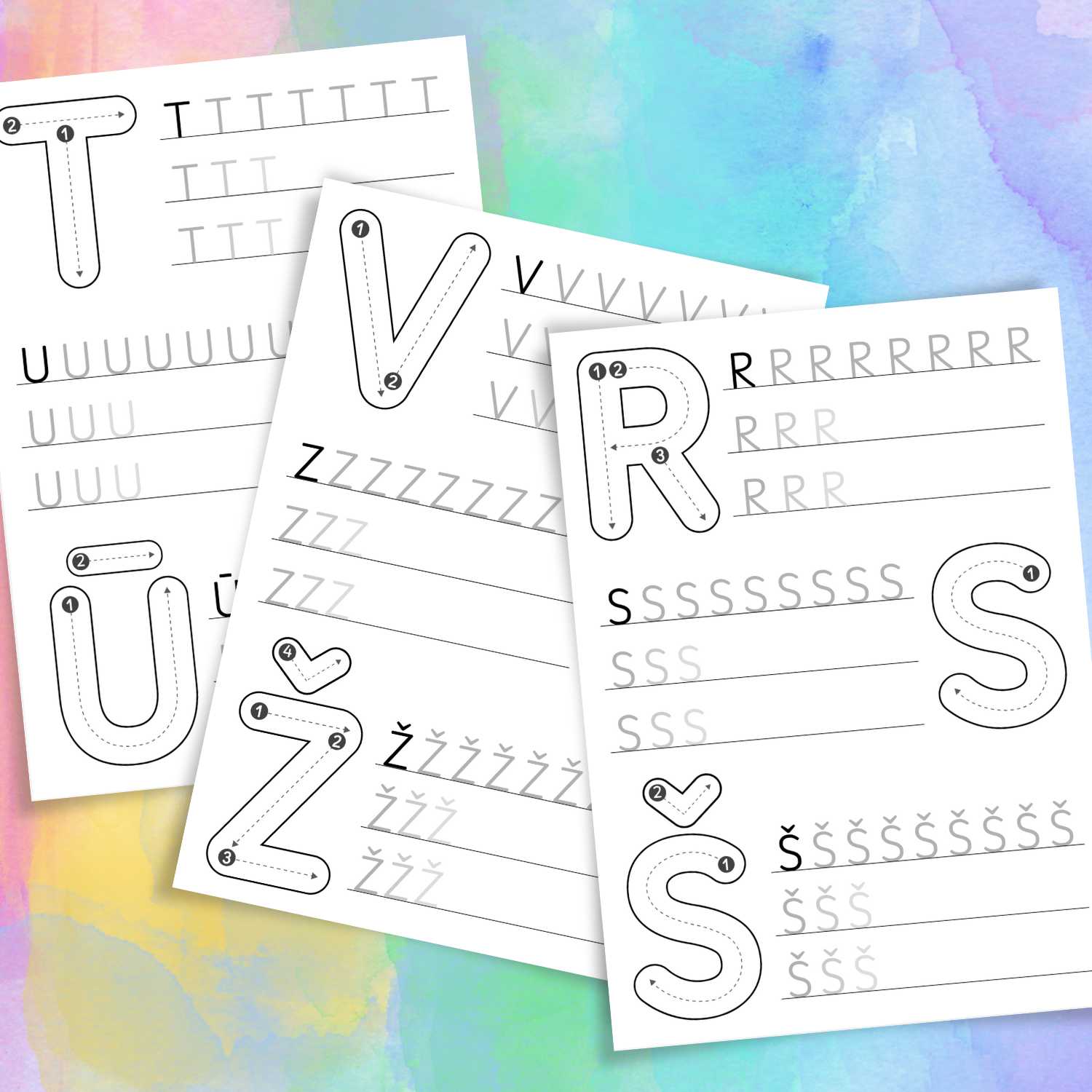 drukāto burtu darba lapas burtu pārvilkšanai baltaita