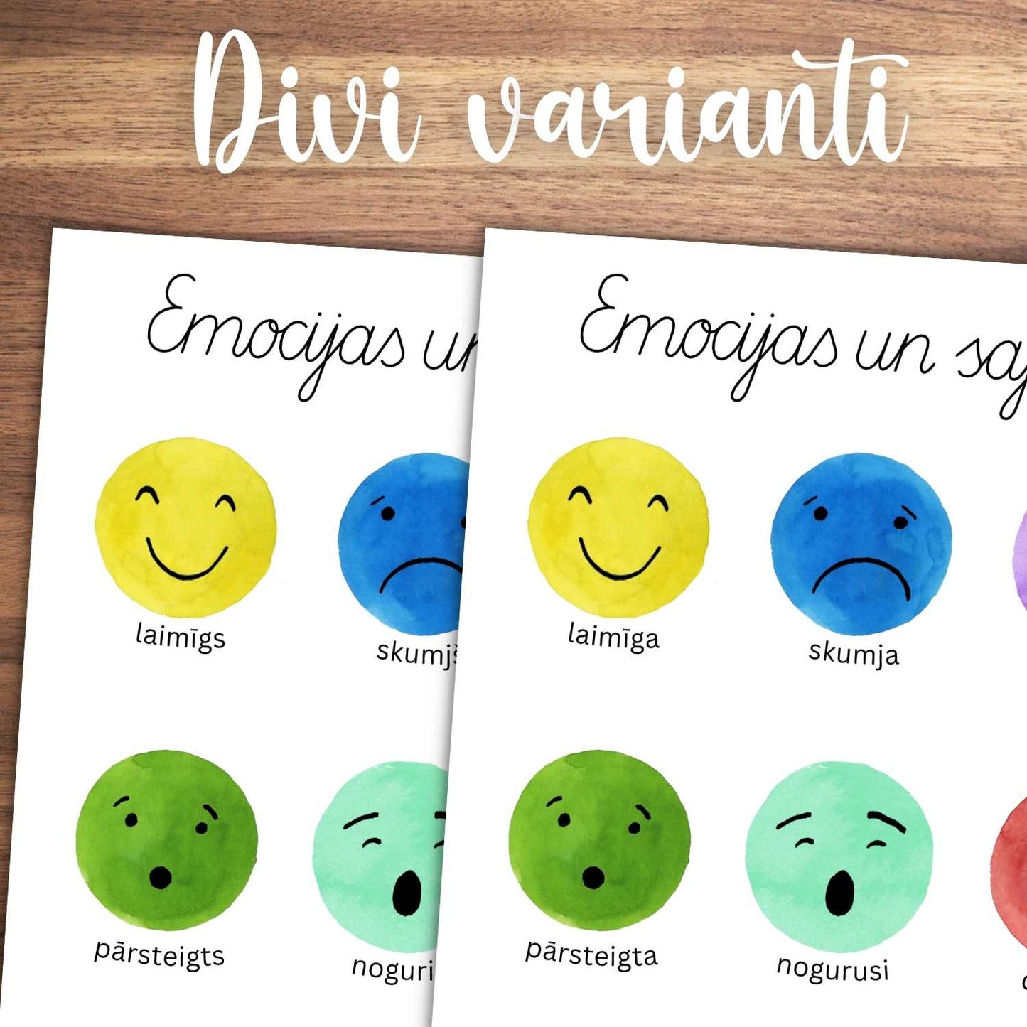 emociju plakāts par emocijām divi varianti emocijas vīriešu dzimtē sieviešu dzimtē baltaita