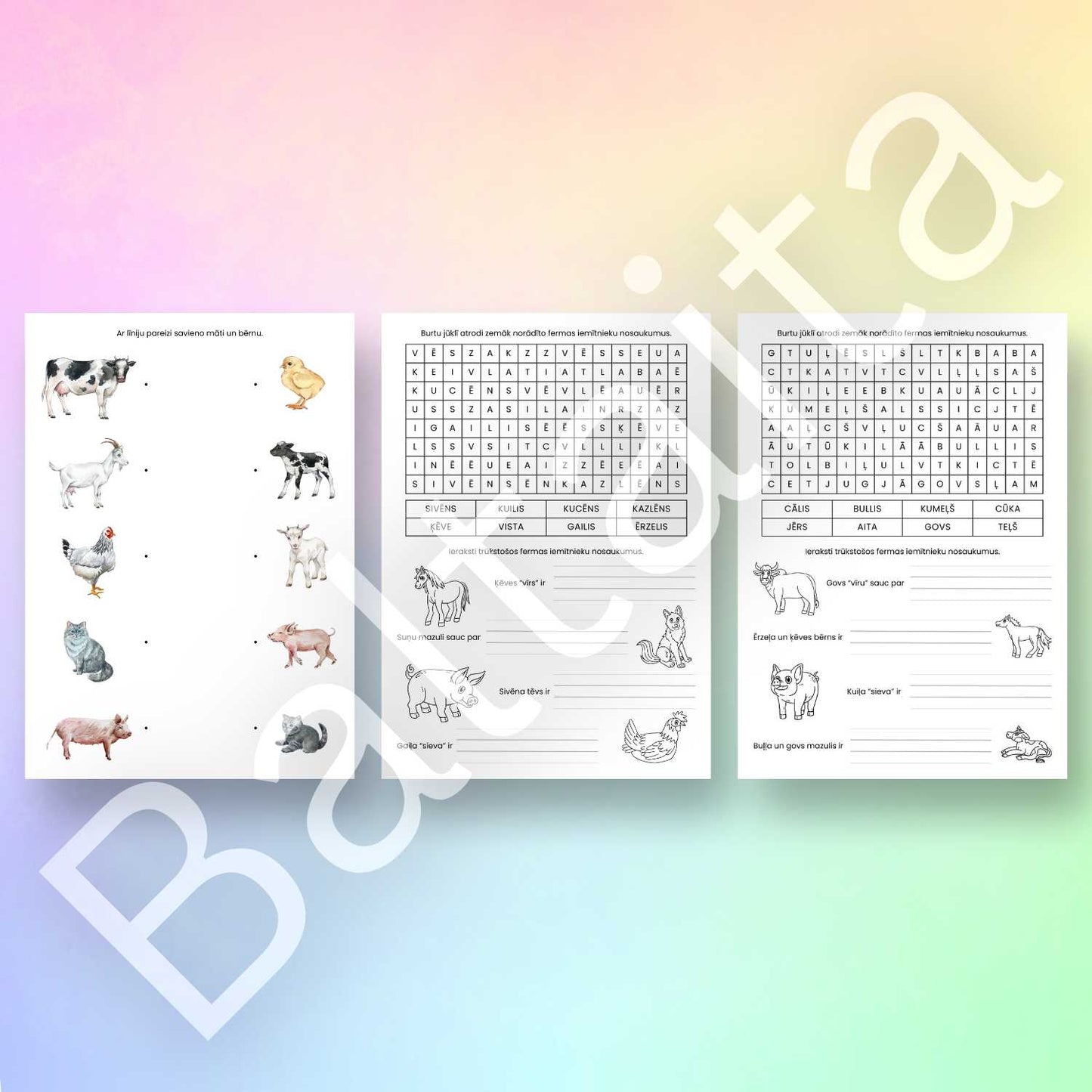 fermas iemītnieki fermas dzīvnieki burtu jūklis uzdevumi bērniem