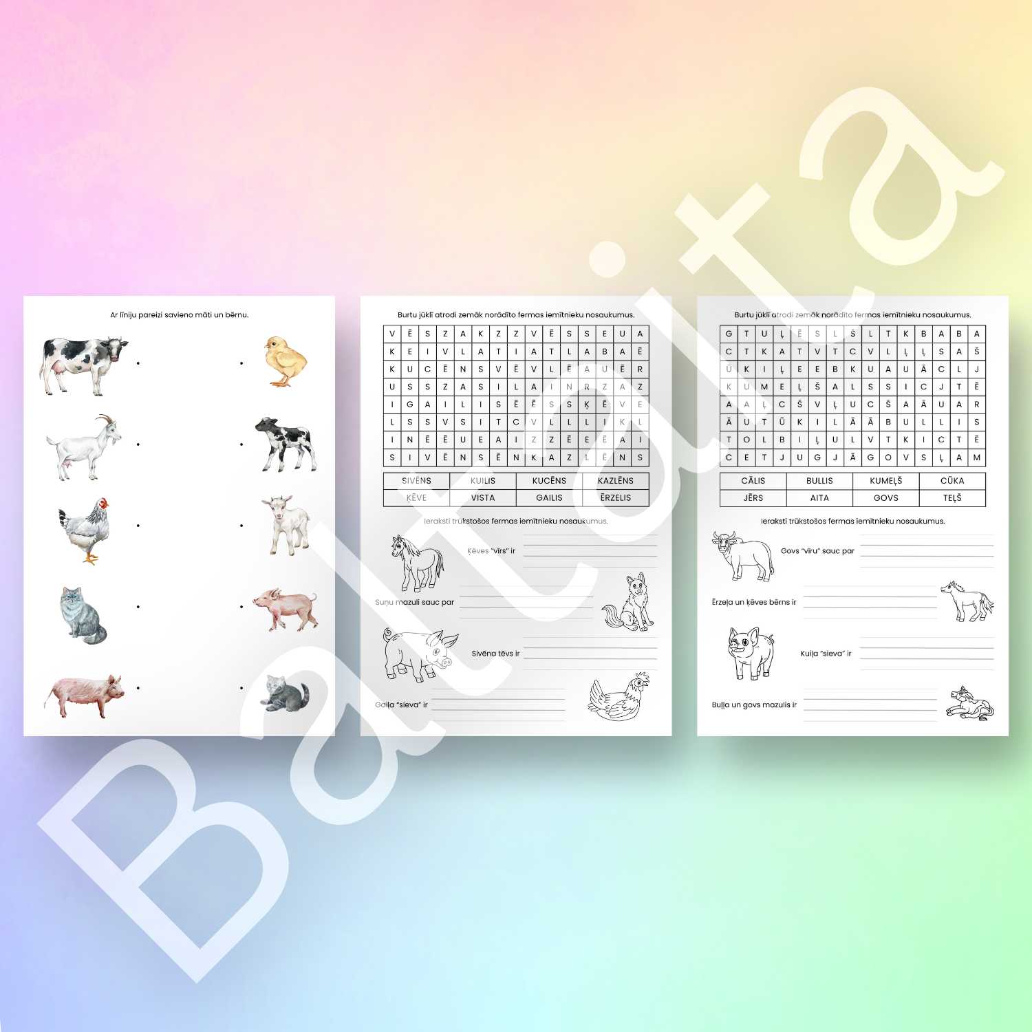 fermas iemītnieki fermas dzīvnieki burtu jūklis uzdevumi bērniem