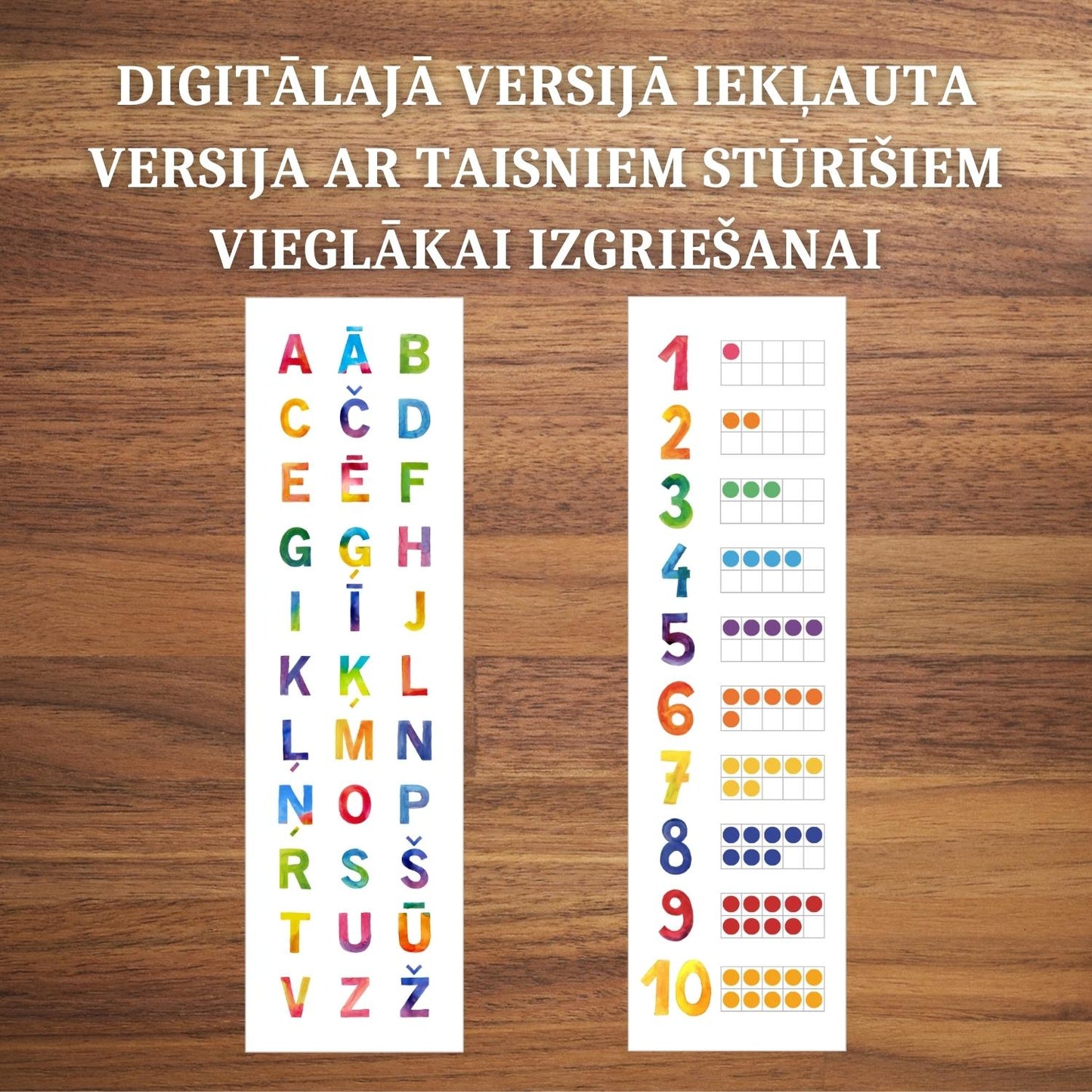 grāmatzīmes iekļauta versija ar taisniem stūrīšiem vieglākai griešanai