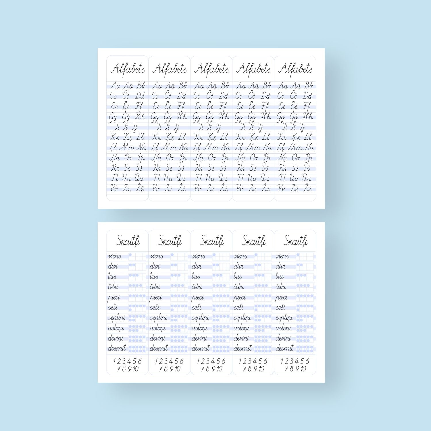 grāmatzīmes alfabēts un skaitļi rakstītie burti baltaita