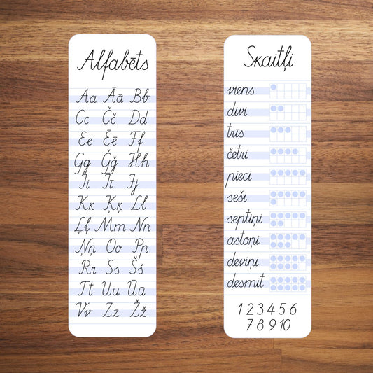 grāmatzīmes ar latviešu rakstīto burtu alfabētu baltaita