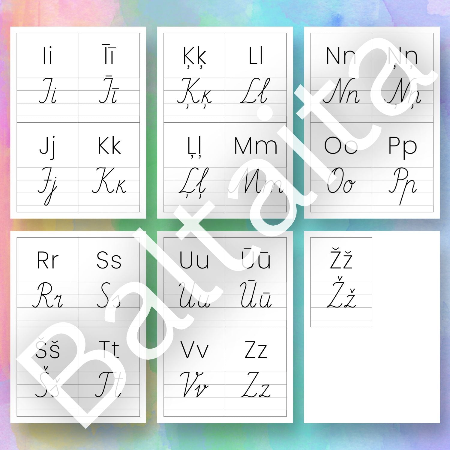 kartītes ar latviešu valodas rakstītajiem burtiem piemērs drukātie un rakstītie burti