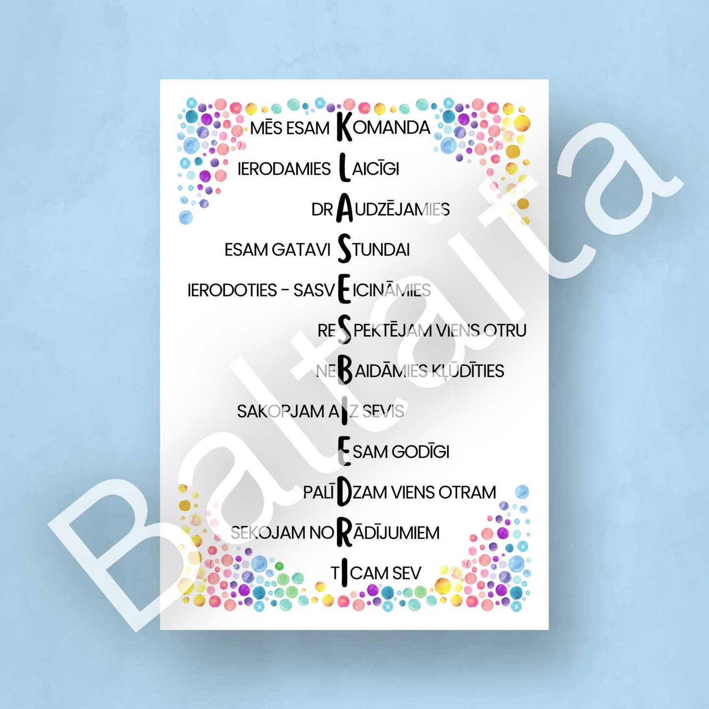 klasesbiedri plakāts dekors sienai noformējums klasē baltaita