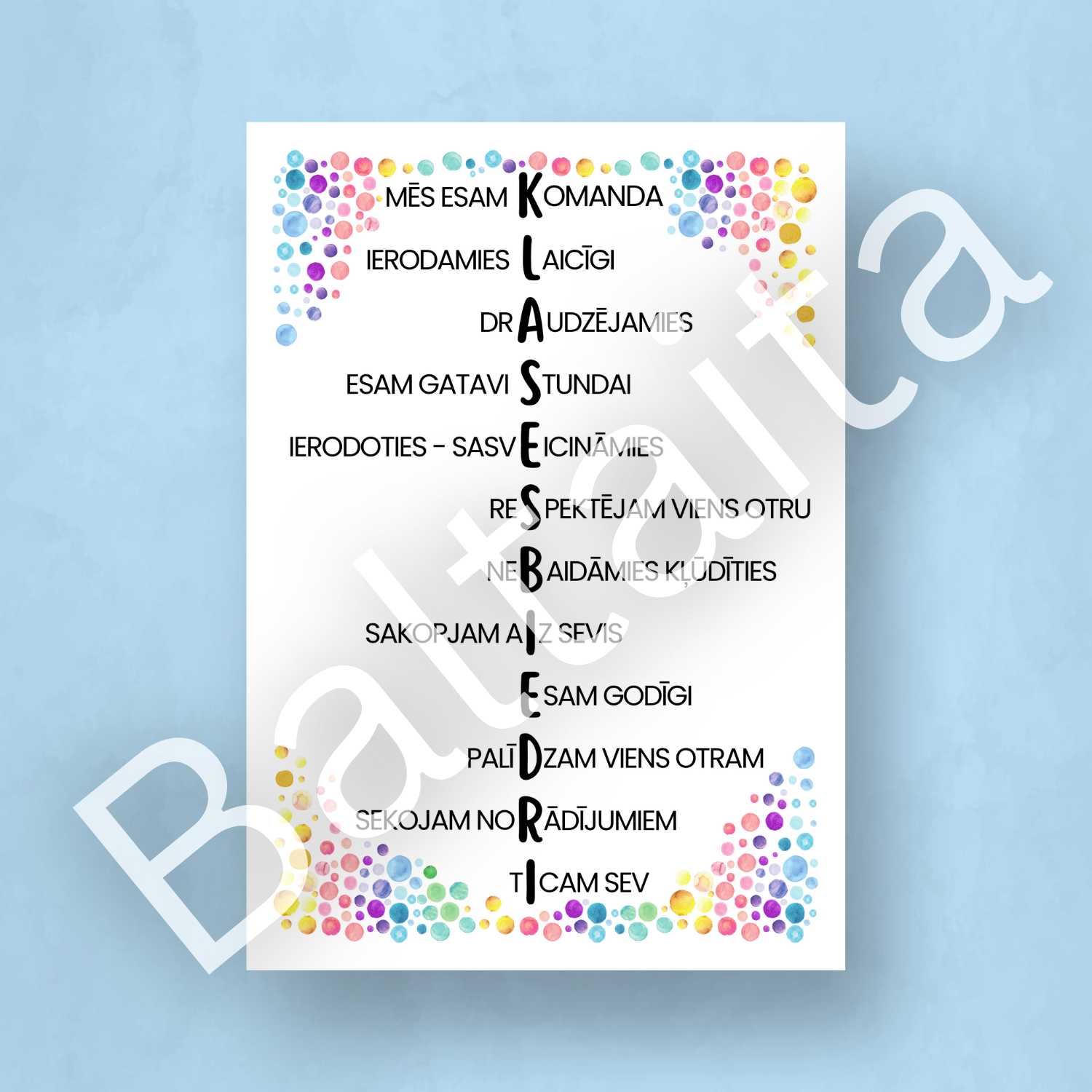 klasesbiedri plakāts dekors sienai noformējums klasē baltaita