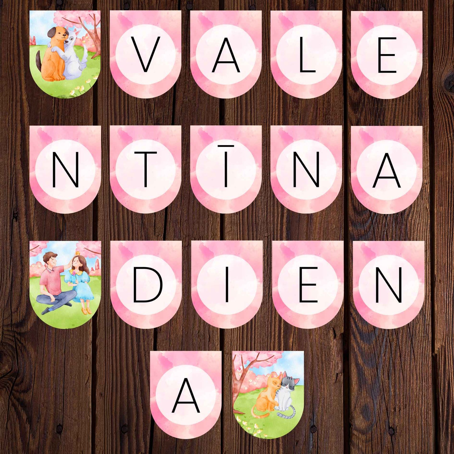 krāsaini karodziņi valentīndienai telpu noformējums