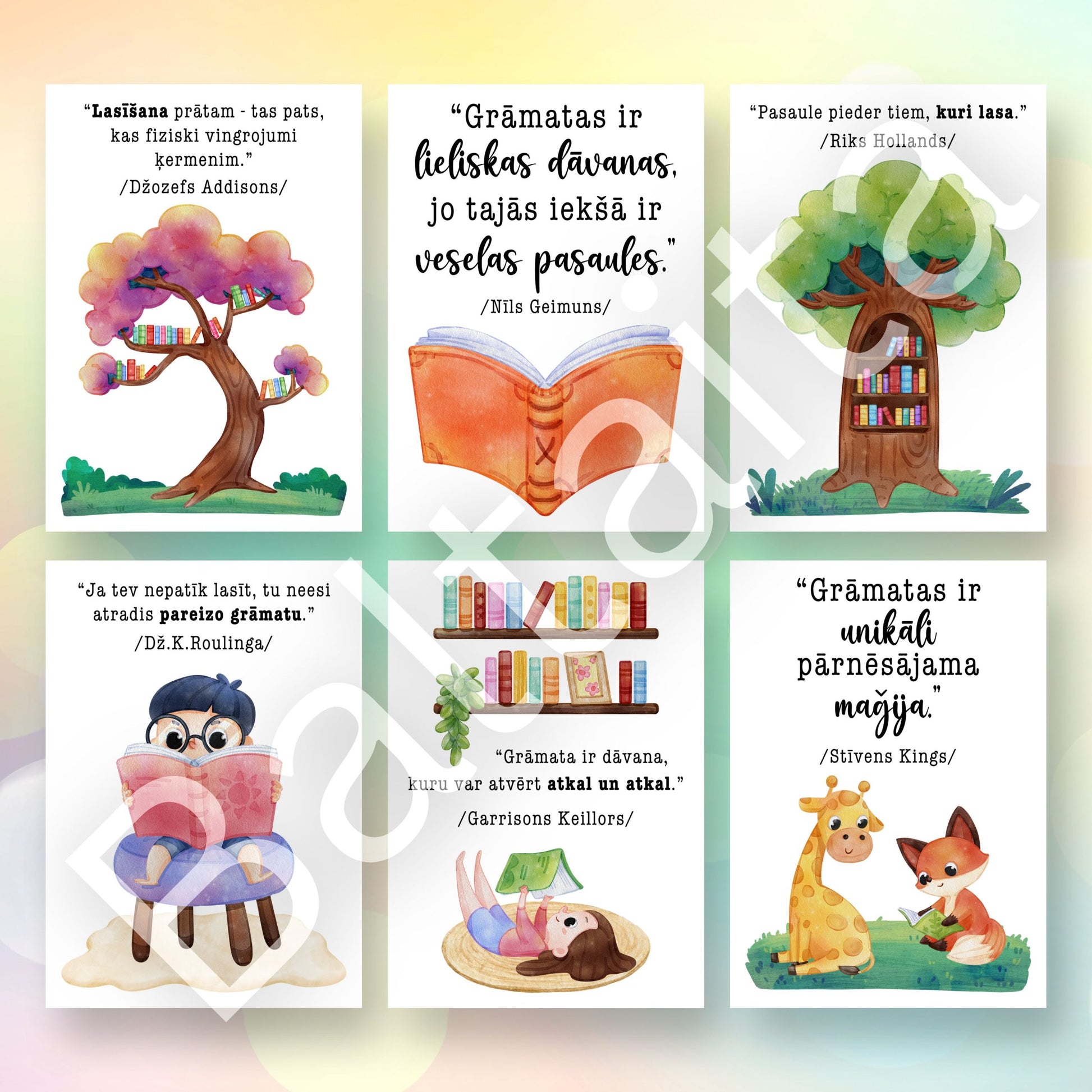 krāsains sienas dekors plakāti par lasīšanu