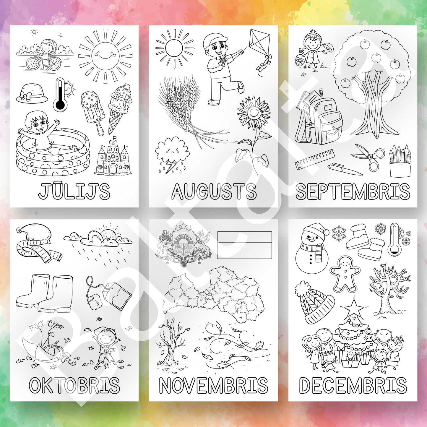 krāsošanas darba lapas krāsojamās lapas mēneši baltaita