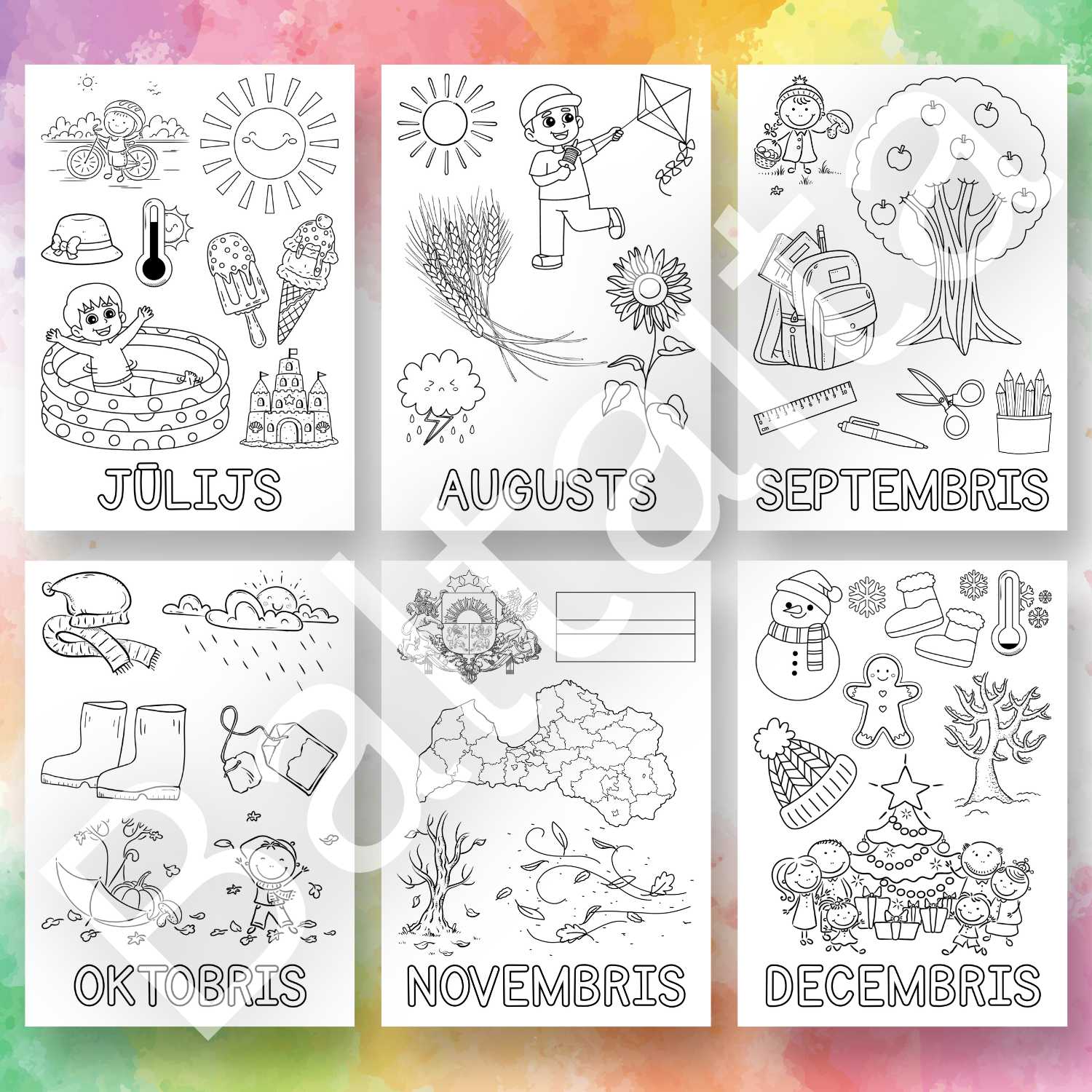 krāsošanas darba lapas krāsojamās lapas mēneši baltaita