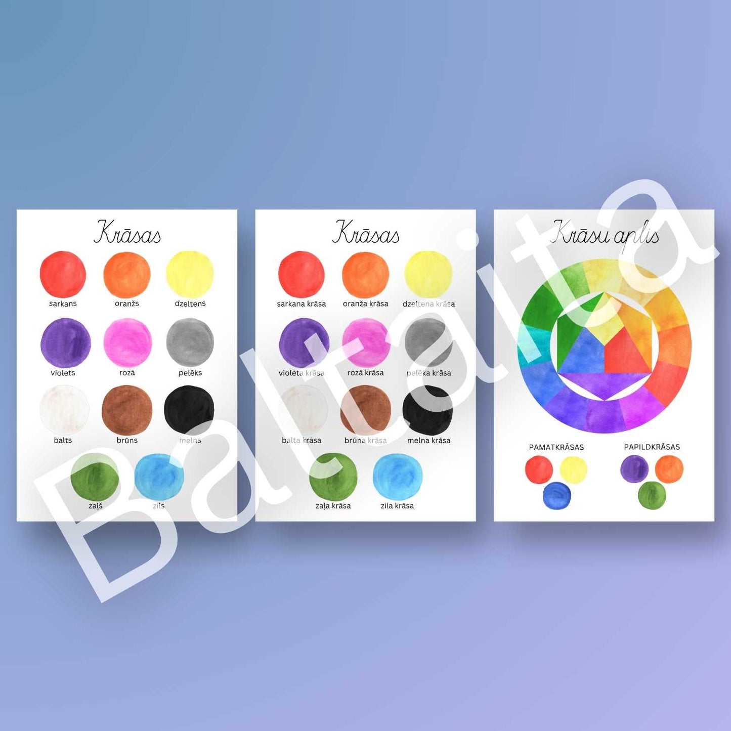 krāsu aplis pamatkrāsas dažādi plakāti par krāsām baltaita