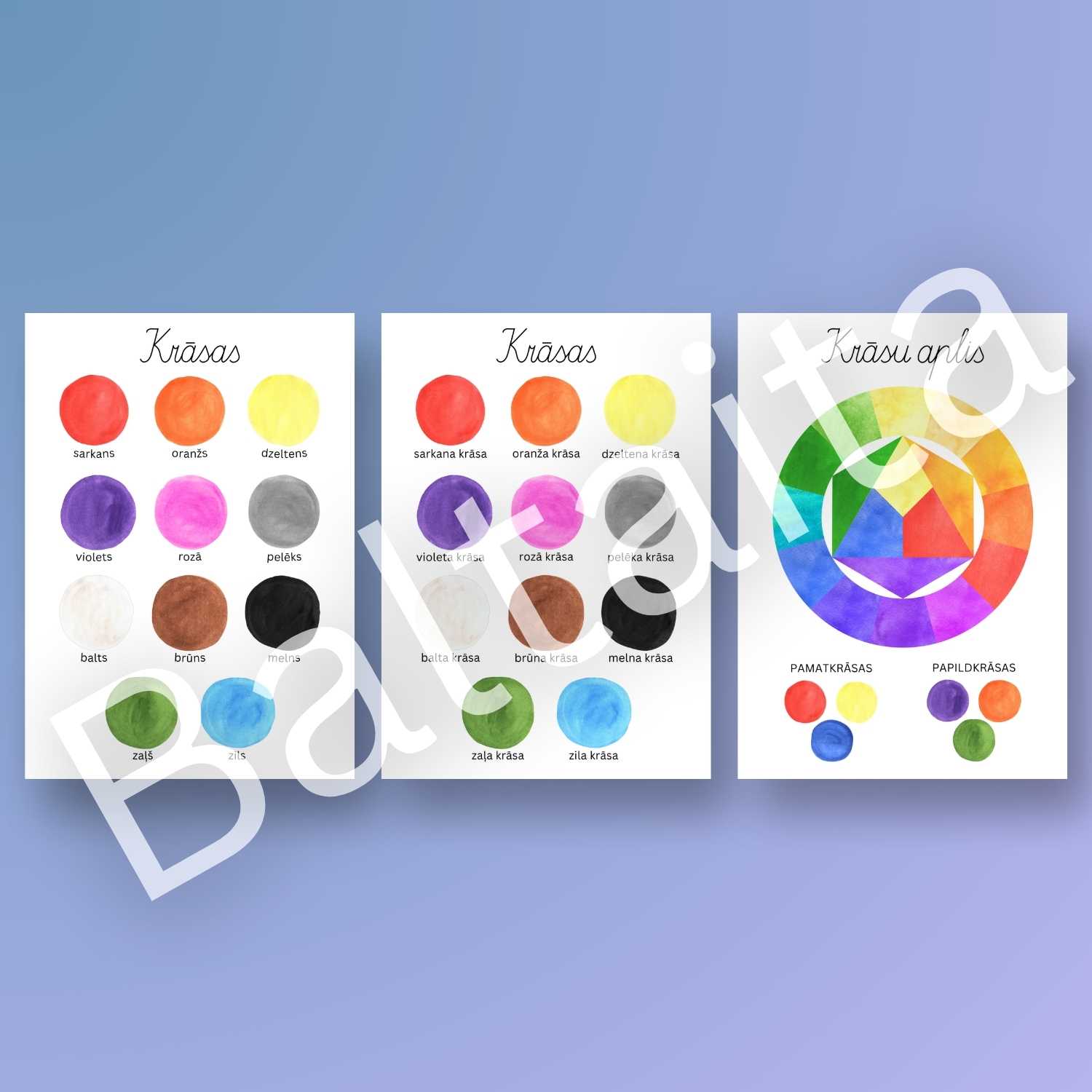 krāsu aplis pamatkrāsas dažādi plakāti par krāsām baltaita